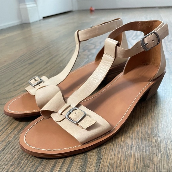 Madewell Loren Camel Tan T Strap Sandals Size 7 - Picture 1 of 14